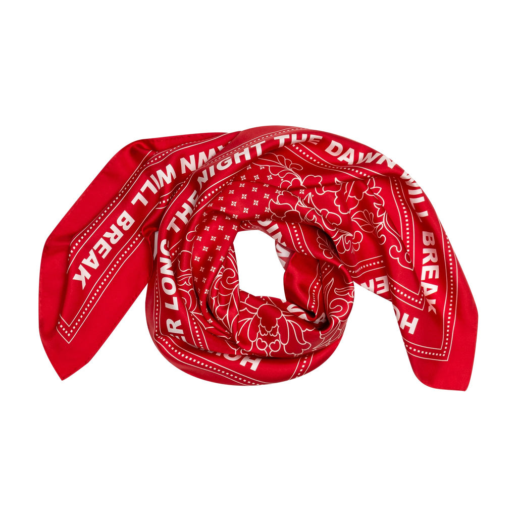 Dawn Silk Scarf - red scarf styled on white background