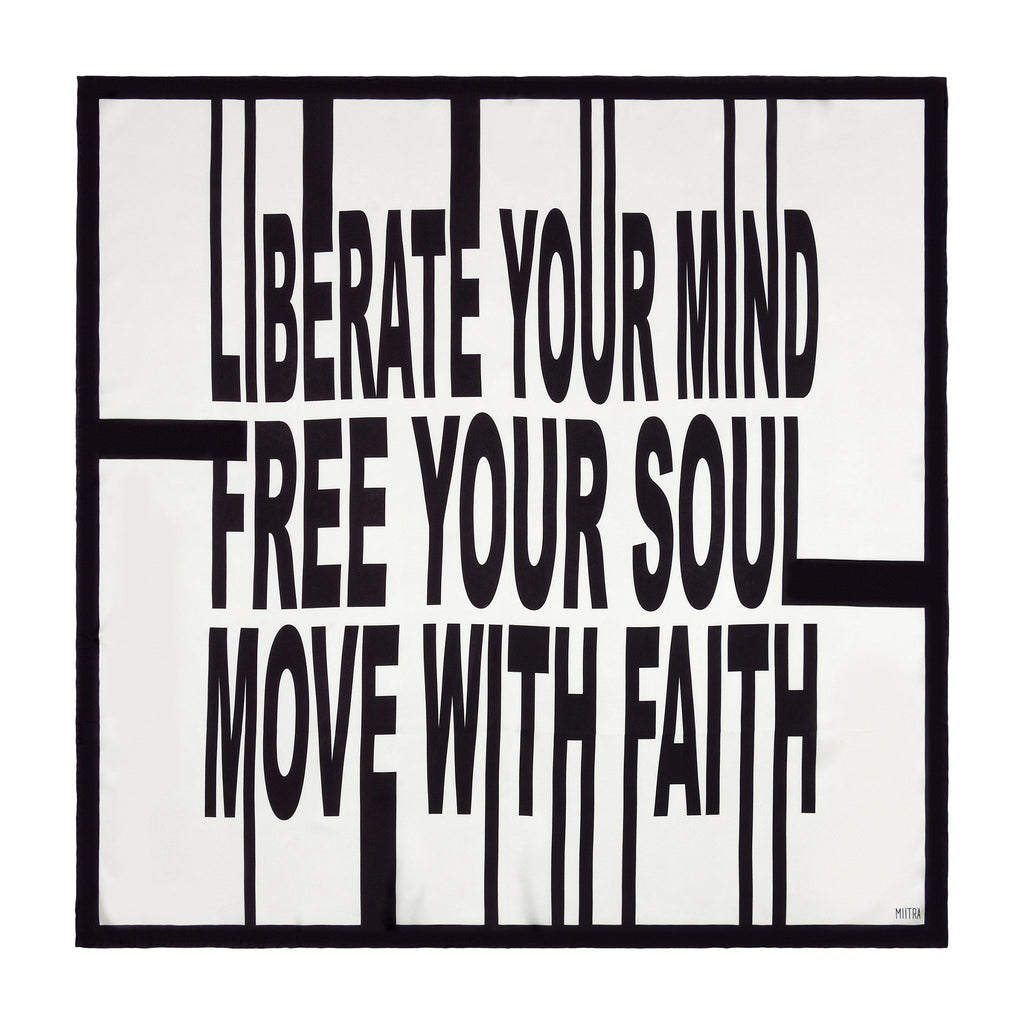 Liberation Silk Scarf - full shot showing message printed on silk scarf
